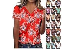 DOLKFU Summer Shirts for Women 2024 Trendy Short Sleeve Boho Floral Graphic Print Tunic Tops V Neck Vintage Blouse