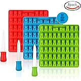 JPSOR 3枚53個取りDIYシリコンモールド（青赤緑） 水晶滴下ピペット3本付き ミニ熊さん　グミ、キャンディー、チョコレート用抜き型