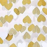 Gold Valentines Day Decorations Garland: Champagne Heart Metallic Glitter Hanging Banner Streamers - Valentines Day Romantic Party Decor for Office & Home - 52 Ft