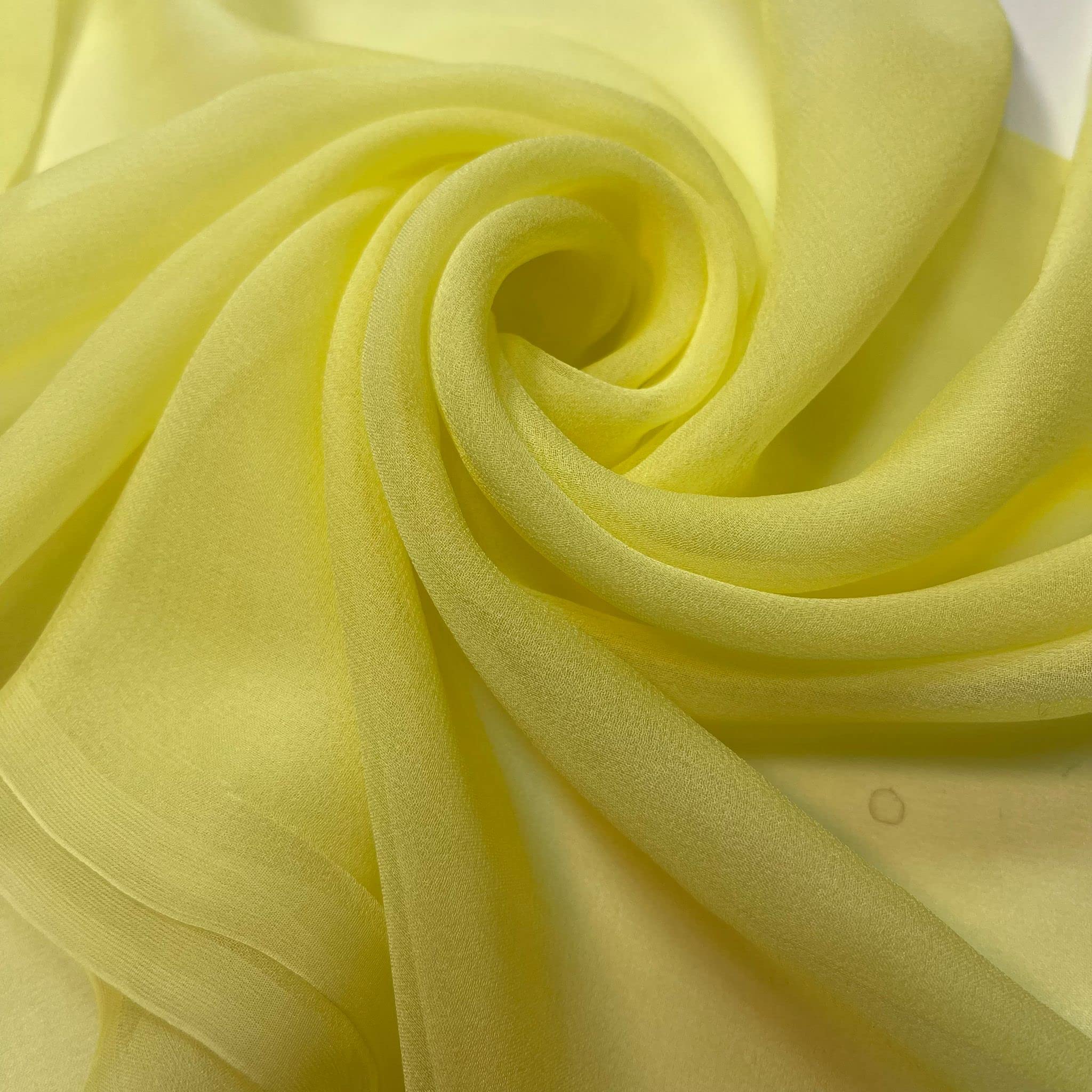 100% Pure Silk Fabric Chiffon 36" 5.5 Momme Made by Silk Worm for Dressmaking and Craft Fabric by The Meter UK (5 Meter, Lemon Yellow)