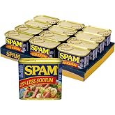 SPAM 25% Less Sodium Canned Meat, Protein, Shelf Stable Food, 12oz x12 | Pork. Bulk Canned Food. 25% Less Sodium than SPAM Cl