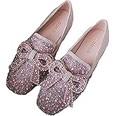 DESESE Women's Rhinestones Glitter Flat Shoes,Square Bow Dress Shoes Comfort Non Slip Low Heel Walking Shoes Casual Slip On Loafers