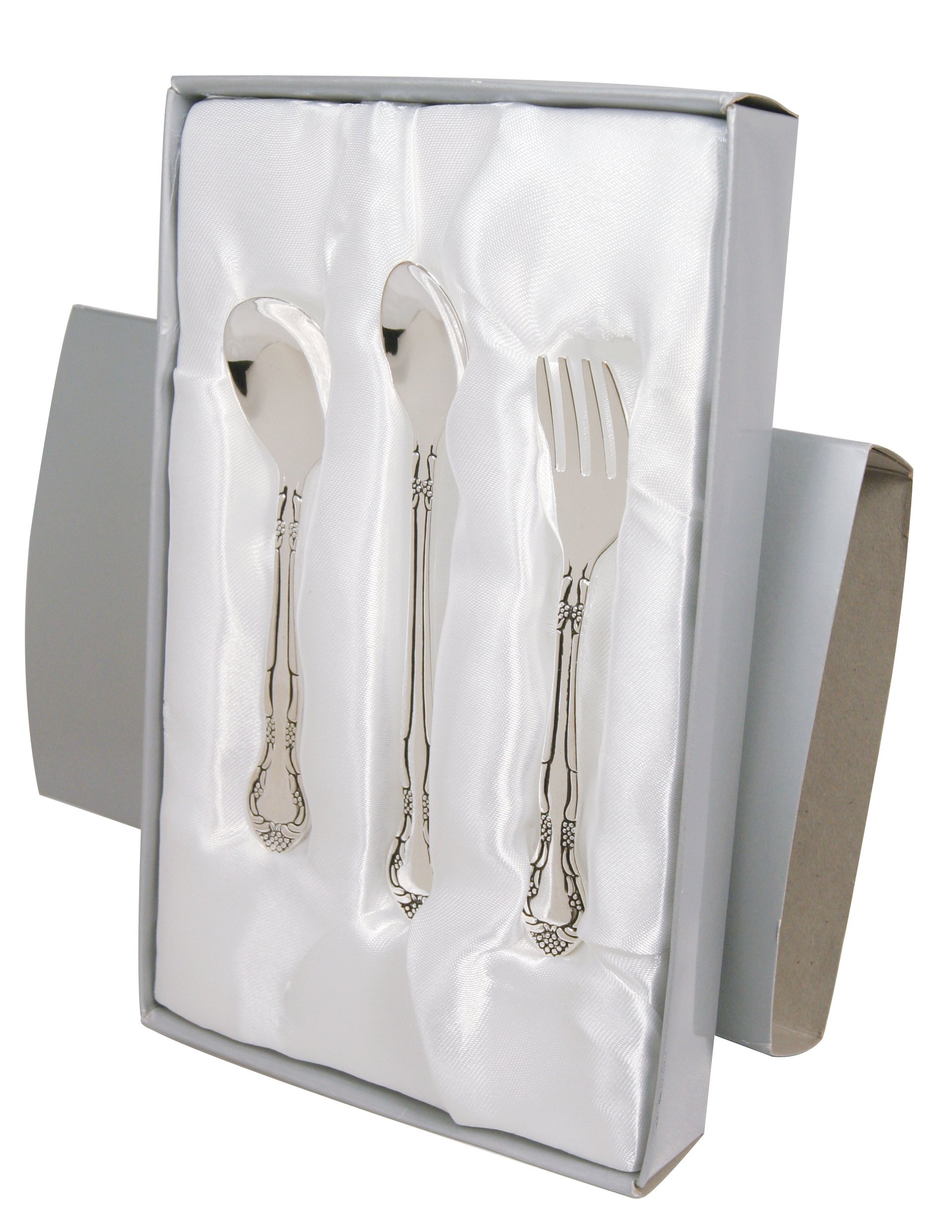 Stephan Baby Keepsake 3 Piece Silver Plated Feeding Set in Satin-Lined Gift Box
