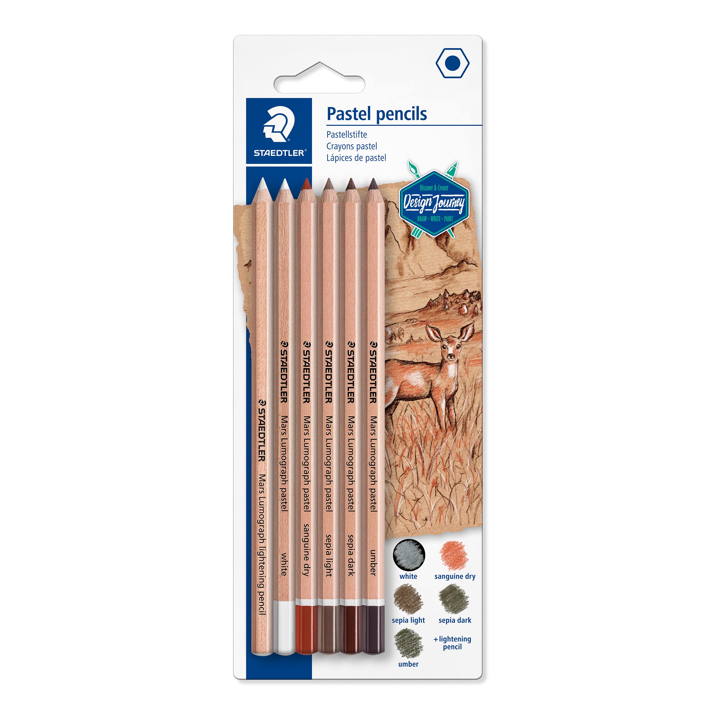 STAEDTLER 100P-SBK6 Design Journey Graphite Pastel Pencils - Assorted Colours (Pack of 6)