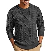 RQP Mens Crewneck Sweater Cable Knit Sweater Classic Fisherman Pullover Sweater