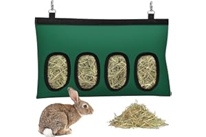 SKYJORMY Rabbit Hay Feeder, Bunny Hay Bag for Rabbits,Rabbit Feeder Fabric Bag Feeder Storage Bag,4 Holes Large Capacity 600D Oxford Cloth Fabric Hanging Hay Feeder Bag for Small Animal,Hay Guinea Pig(Green)