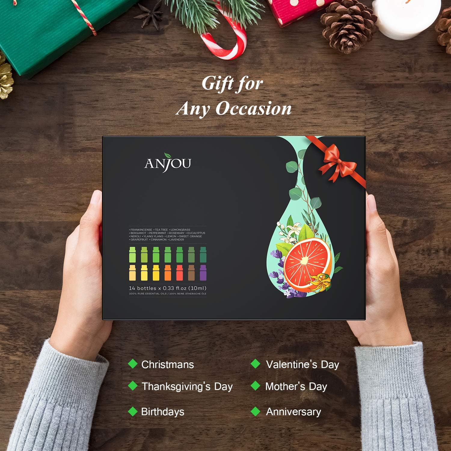 Essential Oils Set - Anjou 14 x10ml Aromatherapy Essential Oil Large Pure & Therapeutic Grade for Diffuser, Humidifier, Massage, Skin Hair Care Air Freshener Incl.Peppermint Eucalyptus Tea Tree: Health & Personal Care