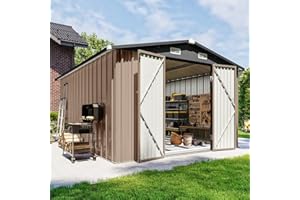 Breezestival 10x12 FT Outdoor Storage Shed with Floor Foundation & Lockable Double Doors, Heavy-Duty Galvanized Steel Outdoor Metal Shed for Bike, Tool Storage in Backyard, Patio (10’x12’, Floor Base)