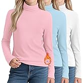 LessonZoo 3 Pack Girls Turtleneck T Shirt, Fleece Mock Neck Thermal Tops Long Sleeve Kids Sweater Soft Base Layer Undershirt
