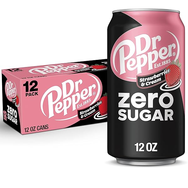 DR PEPPER ZERO STRAWBERRIES AND CREAM SODA, 12 FL OZ CANS, 12 PACK