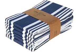 Urban Villa Kitchen Towels (20x30 Inches 6 Pack) Extra Large Premium Dish Towels for Kitchen Blue & White Dish Cloths Highly Absorbent 100% Cotton Kitchen Hand Towels with Hanging Loop Tea Towels