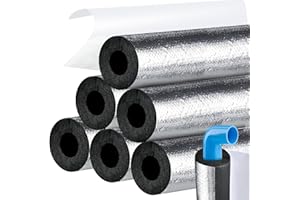 Supkiir 6Pcs Pipe Insulation Foam Tube 1in, Aluminium Foil Self-Adhesive Foam Pipe Wrap, Highly Insulated for Copper Pipe AC Line Outdoor Winter Irrigation RV Plumbing Pipe Sprinkler Spigot