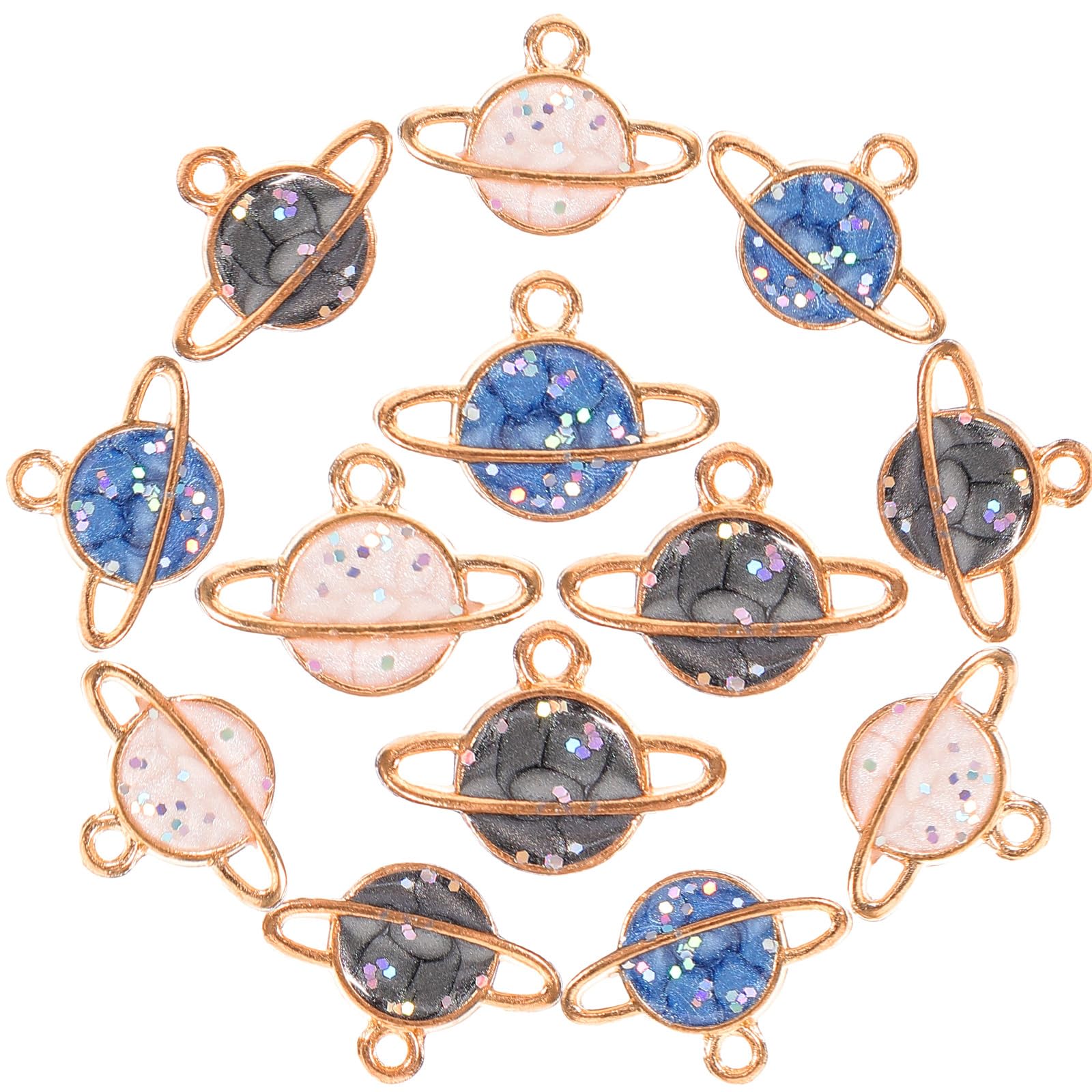 SUPVOX 30Pcs Alloy Satellite Charms Space Planet Pendants Enamel Beads for Diy Jewelry Making Necklace Bracelet Earring Accessories