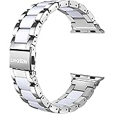 Wearlizer Silver Compatible with Apple Watch Band 38/40/41/42mm, Fashion Womens Men Stainless Steel Strap White Resin Wristband Replacement Metal iWatch Series 11 10 9 8 7 6 5 4 3 SE/Ultra 3 2 1