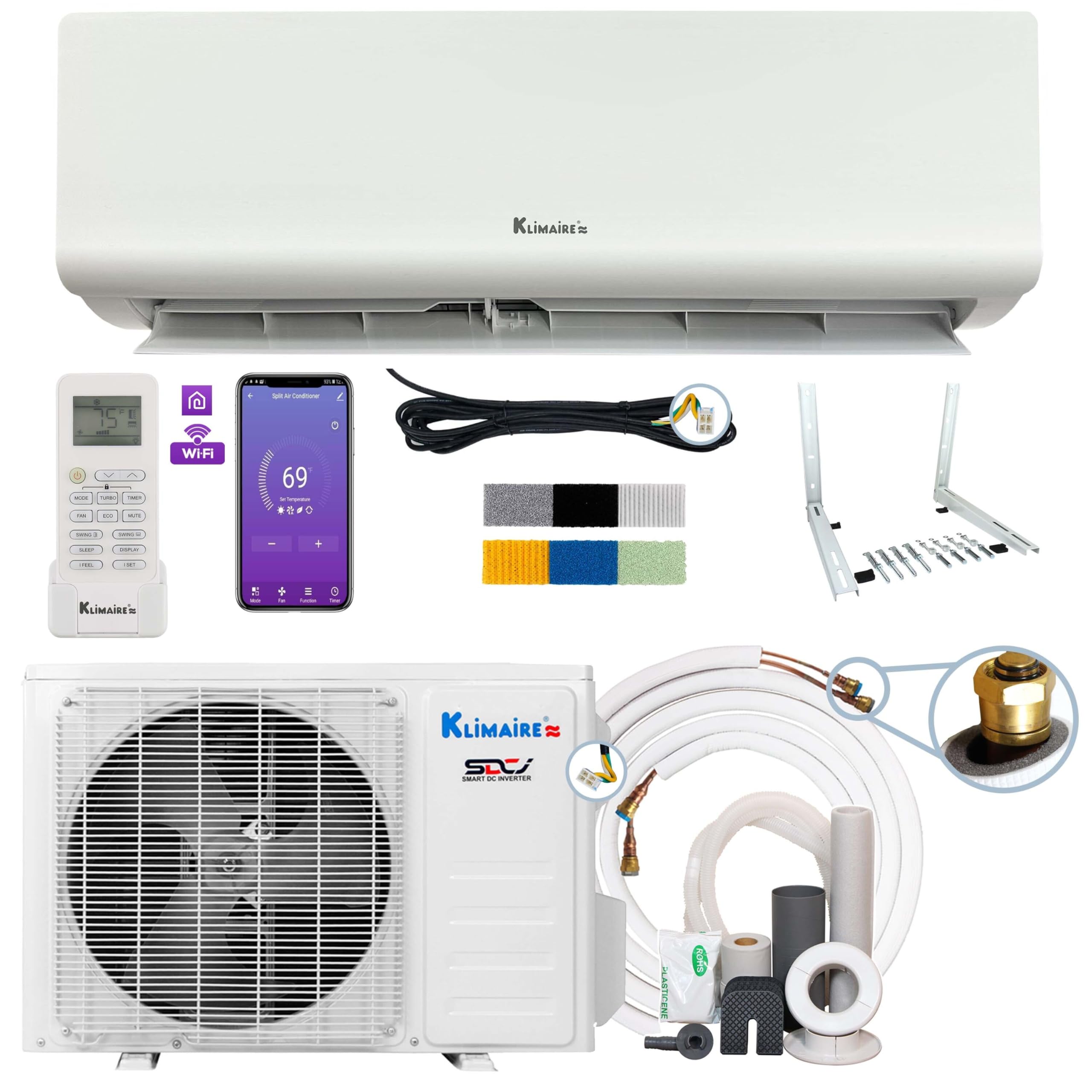 Photo 1 of *Dirty* *Minor damage to back area* *Missing pieces* KLIMAIRE 12,000 BTU Do-it-Yourself Mini Split 19 SEER2 Mini Split Heat Pump Air Conditioner w/ 25-ft Pre-Charged Quick-Connect Installation Kit - 230V