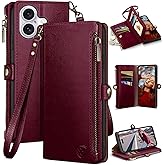 XcaseBar compatible with iPhone 16 6.1" Wallet case with Zipper Credit Card Holder【RFID Blocking】,Flip Folio Book PU Leather Phone case Shockproof Cover Men Women for Apple 16 case Wine Red