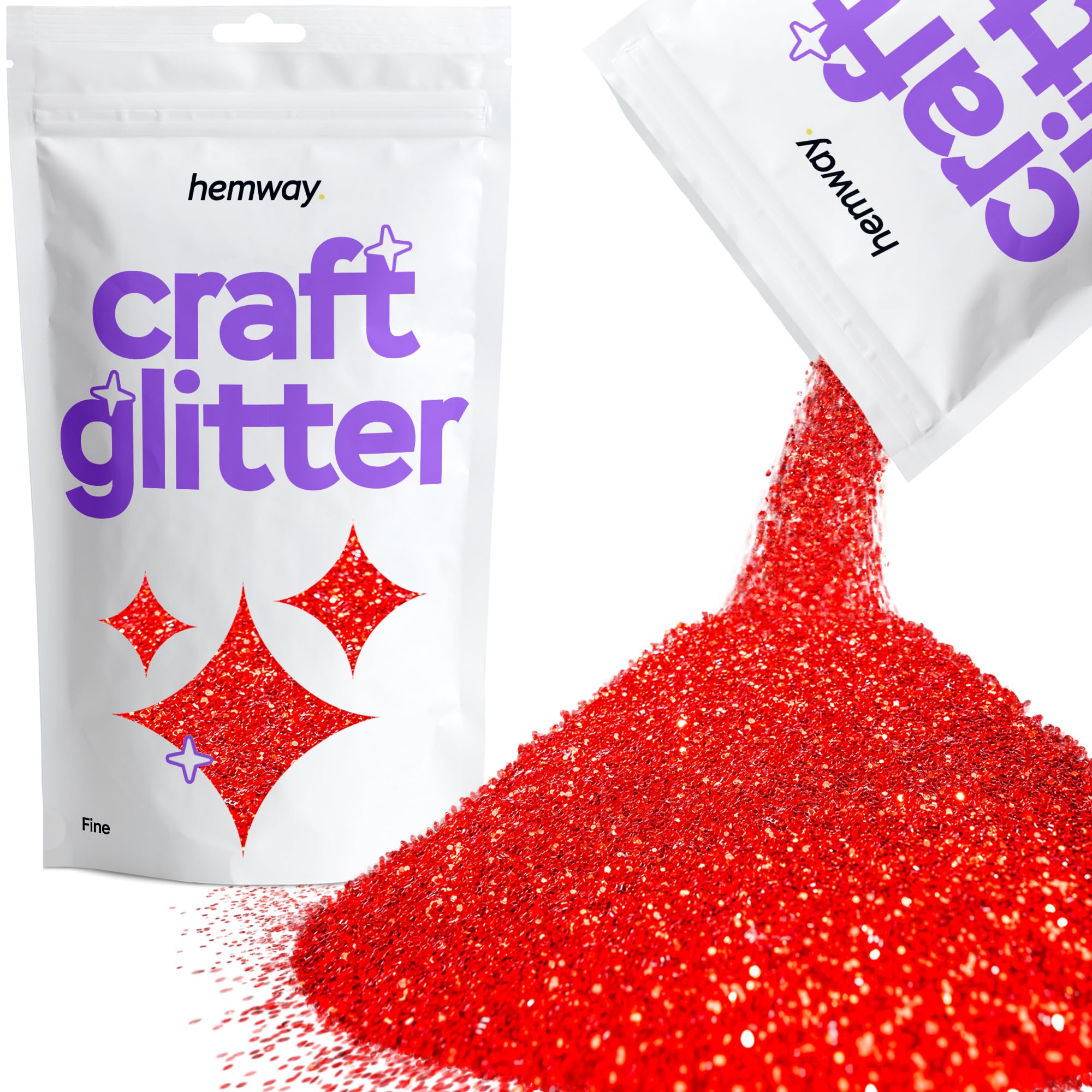 Hemway Craft Glitter Red 100g Fine Glitter for Crafts, Resin, Cosmetic, Nail, Face, Body, Festival, Tumblers, Art, Candle, Crafting