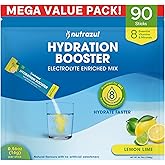 nutrazul Hydration Booster, Electrolytes Powder Sticks with Sodium, Potassium, Vitamin B6 & B12, No Artificial Sweeteners, Lemon Lime Flavor, 90 Sticks