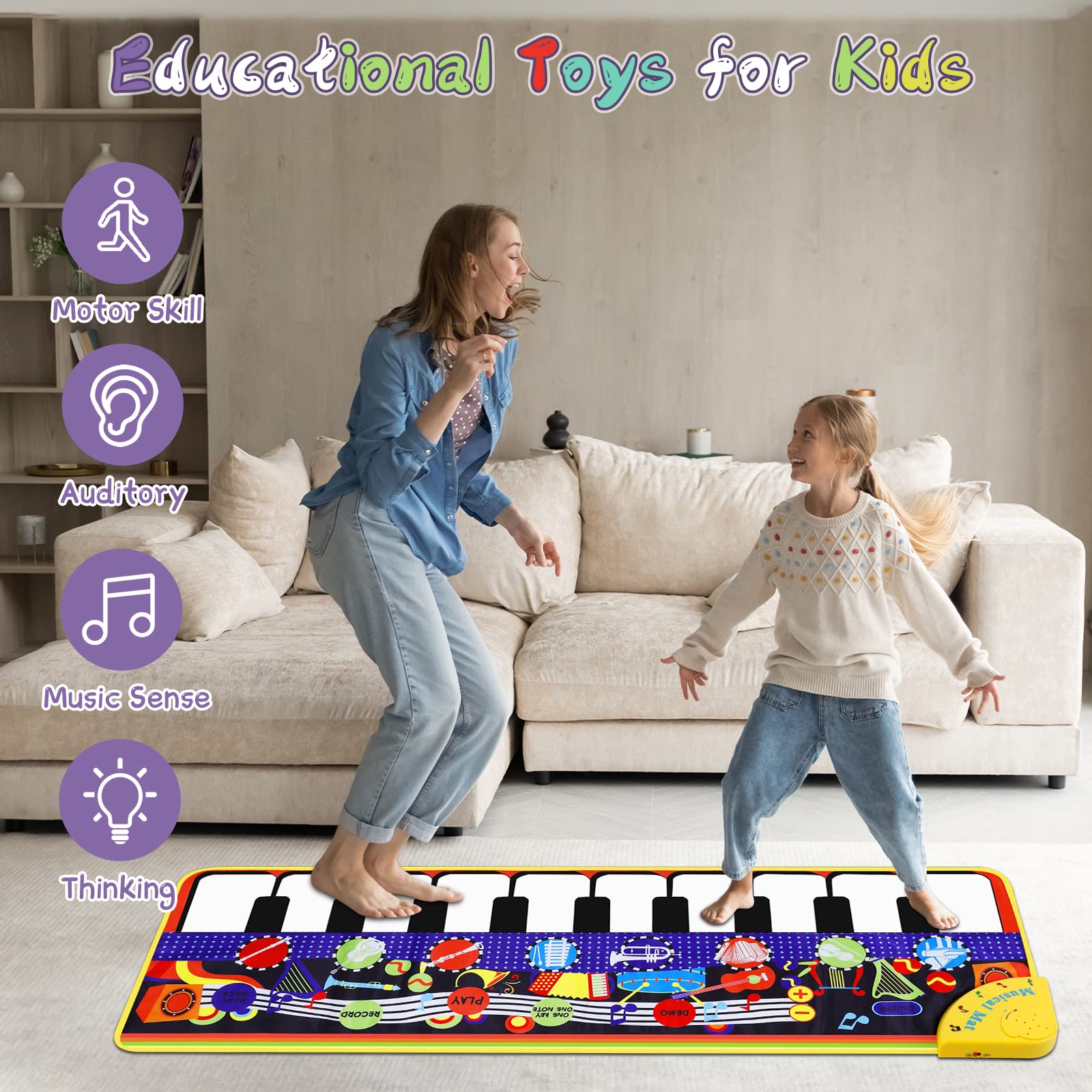 Musical Piano Mat for Toddlers - 28 Music Sounds Floor Piano Keyboard Dance Playmat - Toy & Gift for Kids 1-5 Years Old Boys Girls