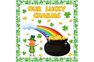 Kepeel St. Patrick’s Day Bulletin Board Set, St. Patrick’s Shamrocks Cutouts Border Clover Leprechaun Rainbow Pot of Gold Classroom Decorations for School Chalkboard Wall Window Party Decor Supplies
