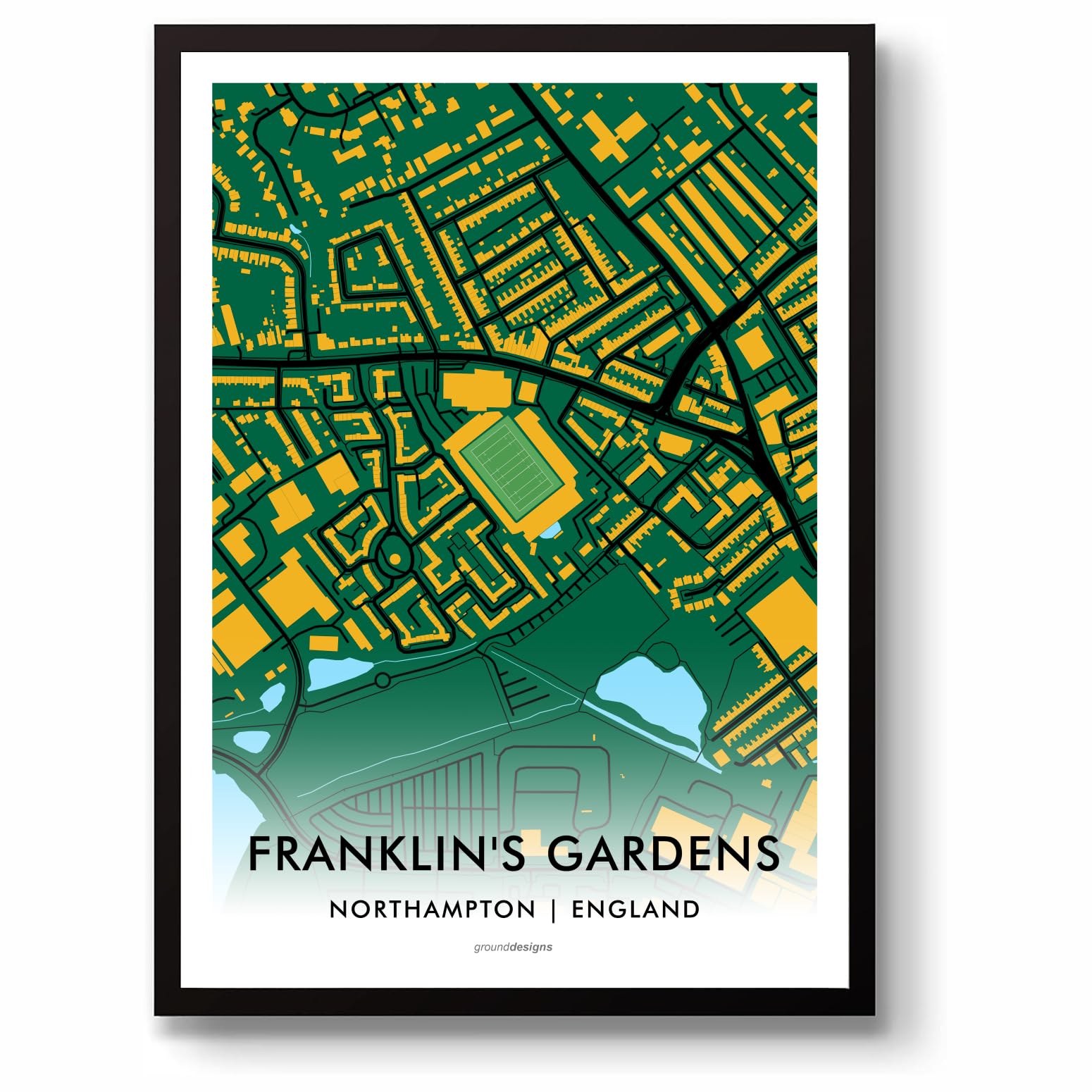 GroundDesigns NORTHAMPTON SAINTS Rugby Union Gift FRANKLIN'S GARDENS Stadium Art Unframed A3 Print NRFC