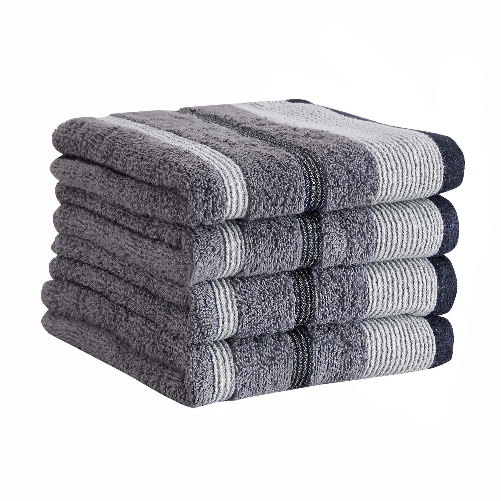 Great Bay Home Decorative Hand Towel Set - Cotton 4 Pack 26x16 Hand Towel Set - Durable Towels for Bathroom Decor (Chambray Blue/White/Navy Blue) Image