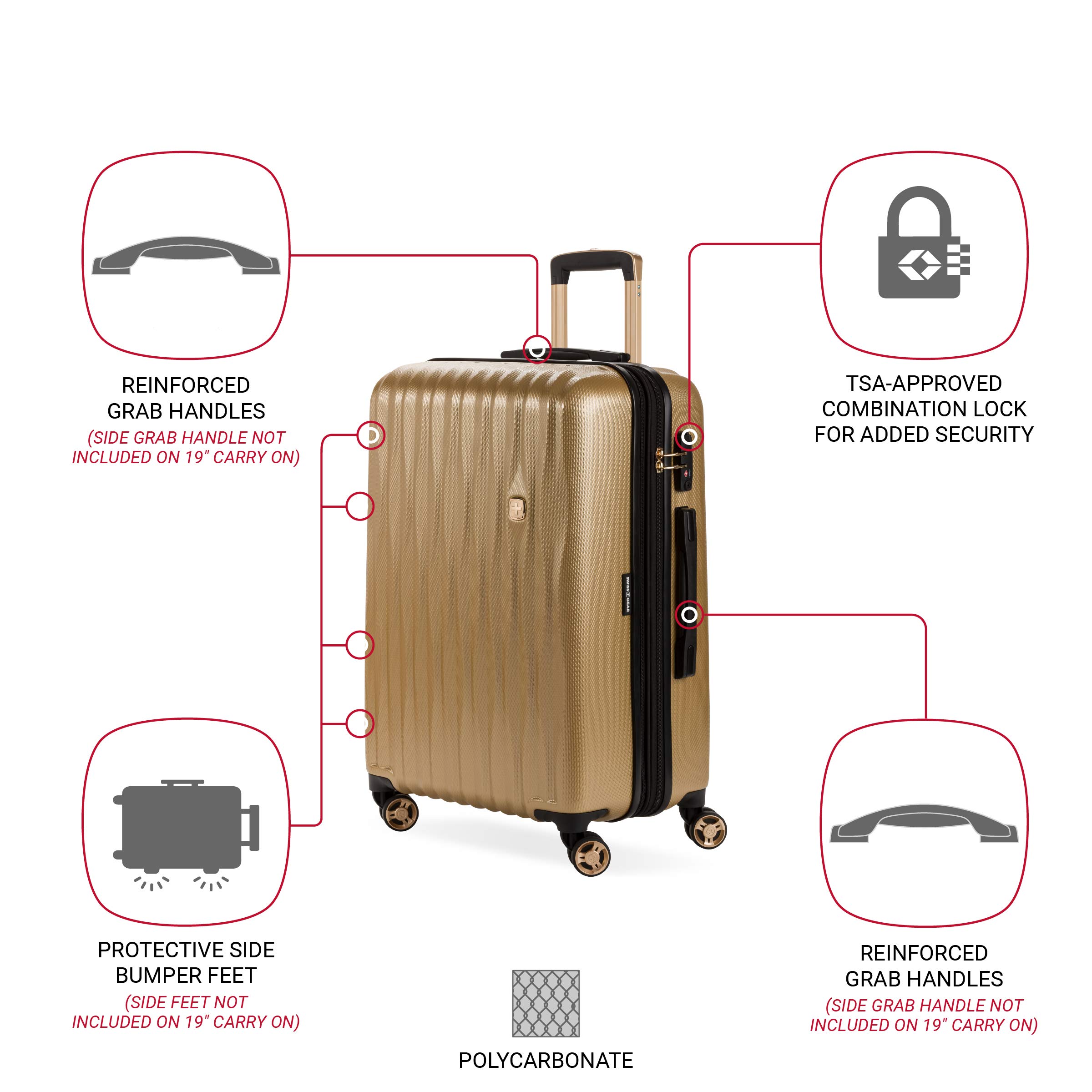 SwissGear 7272 Energie Expandable Hardside Luggage with Spinner Wheels and TSA Lock, Gold, Checked-Medium 24-Inch