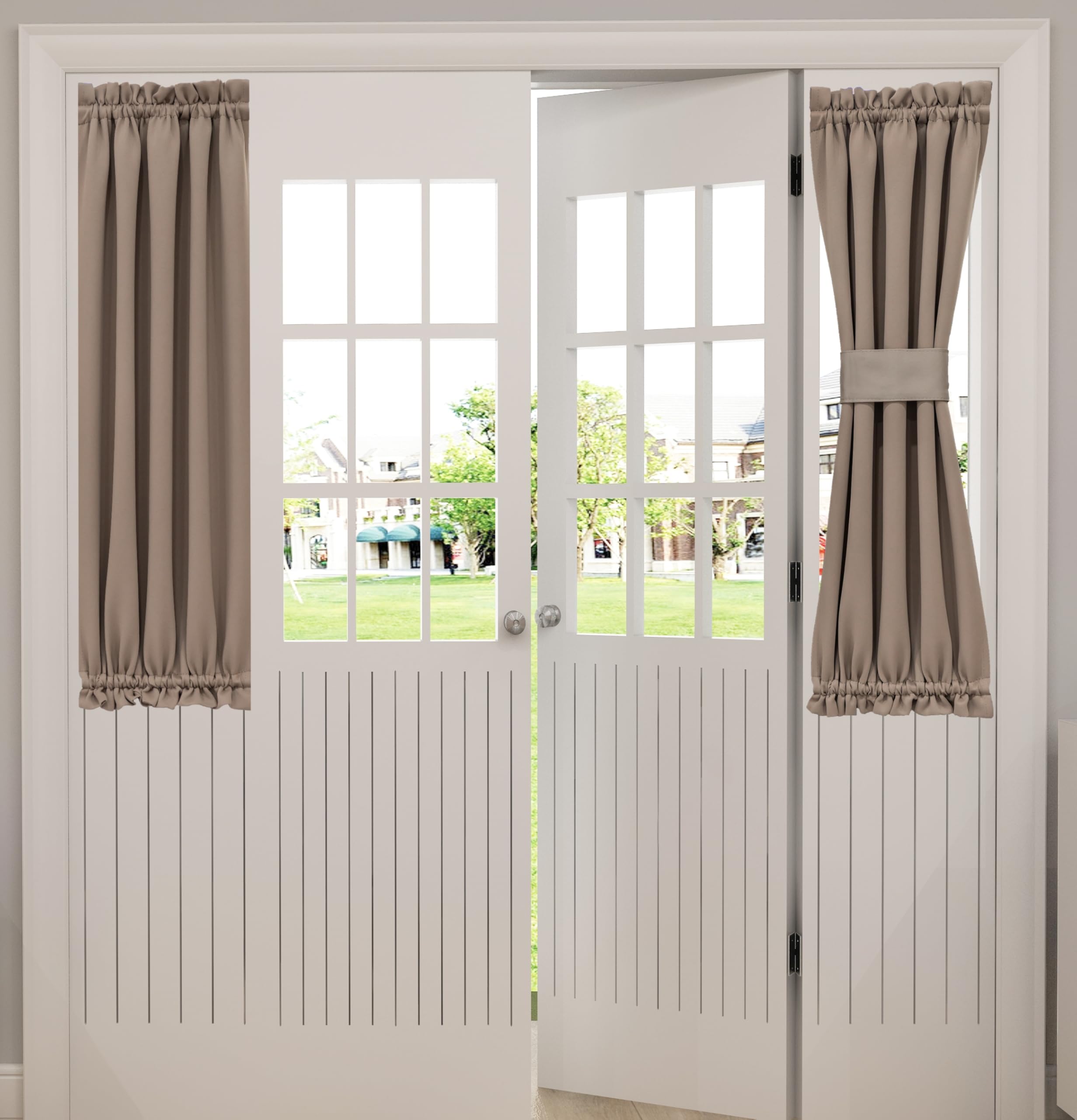 Aquazolax Blackout Curtain for Door - Small Rod Pocket Kitchen Window Curtains Over Sink 25"x40" Privacy Treatment - Single Panel, Taupe/Khaki