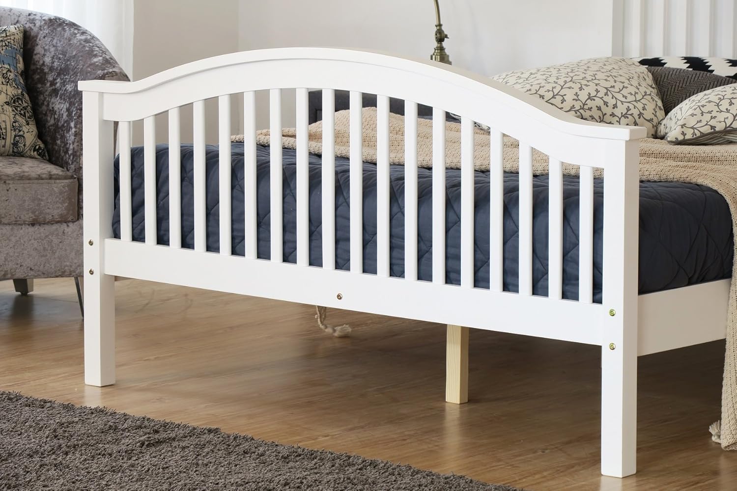 Home Source Double Bed White Wooden Headboard High End Slatted Base