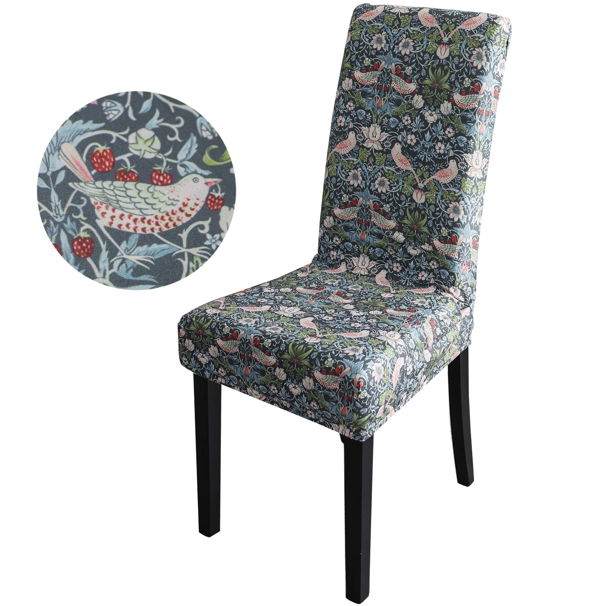 Obal William Morris Chair Covers Set of 2 Stretch Dining Chair Covers High Back Spandex Dining Chair Slipcovers Protectors Seat Covers Dinner Living Room Washable Removable (Strawberry Thief)