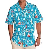 Christmas Shirt Men's Funny Santa Shirts Christmas Tree Tshirt Short Sleeve Button Down Shirts Holiday Xmas Tee Tops