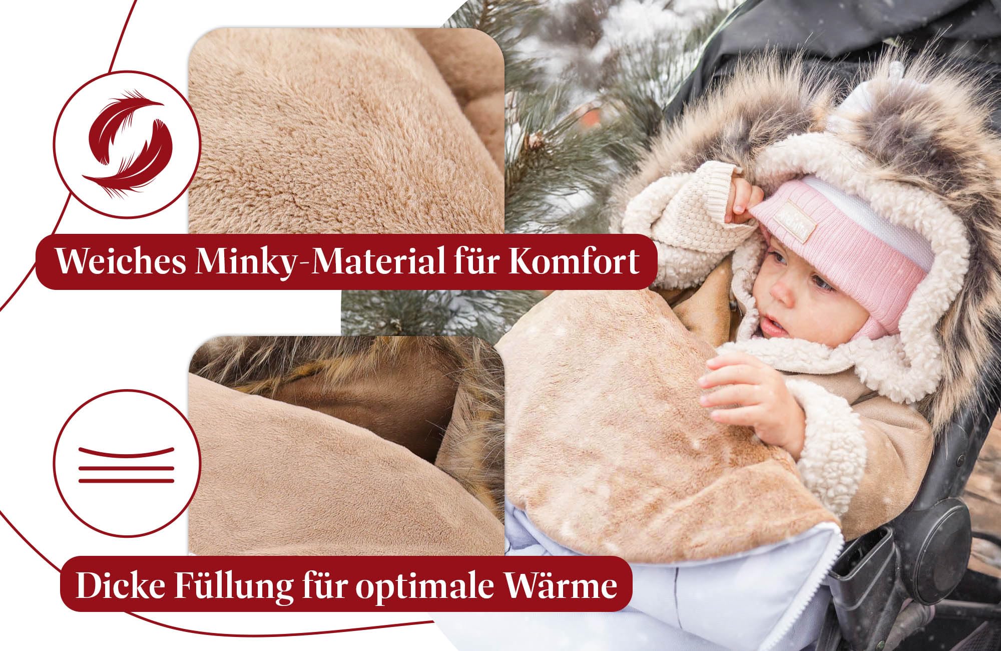 Fußsack Kinderwagen und Buggy für Winter Premium Set 90x45 cm - Fusssack Winterfußsack warme Einlage Einschlagdecke Baby Zubehör mit extra Handschuhen Teddybären 5