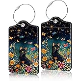 2 Pack Luggage Tag for Suitcase, Cute Unique Leather Suitcase Tags Identifiers with Privacy Name Address Labels & Durable Steel Loop for Women Men Travel
