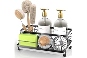 Cisily Sponge Holder , Caddy Organizer, Sink Accessories with Drip Tray, Rustproof and Non-slip , Kitchen Essentials for New Home（Matte Black