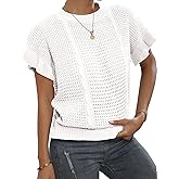 MURMUREY Womens Short Sleeve Sweaters Ruffle Crewneck Pullover Sweater 2025 Casual Lightweight Summer Tops