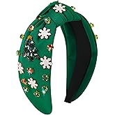 Gmmidea Christmas Snowflake Headbands for Women Crystal Pearl Tree Snowflake Knotted Headband Embellished Wide Twist Xmas Hairband Holiday Christmas Headpiece Outfits Accessories