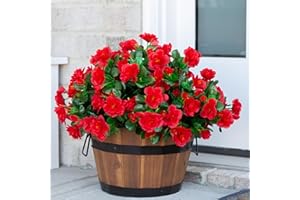 Hoppwodd Artificial Fake Outdoor Flowers Plants for Spring Home Decoration, Faux Silk Red Camellia UV Resistant Realistic Look Real for Planter Outside Front Door Porch Patio Balcony, 3 Bundles