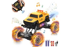 Eulogia 1:12 Remote Control Truck with RGB Wheel Lights, RC Car 4WD All-Terrain, Spray, Music, Spins Spray Music Programming, 12KM/H High-Speed Car Toys for 4-10 Boys Girls