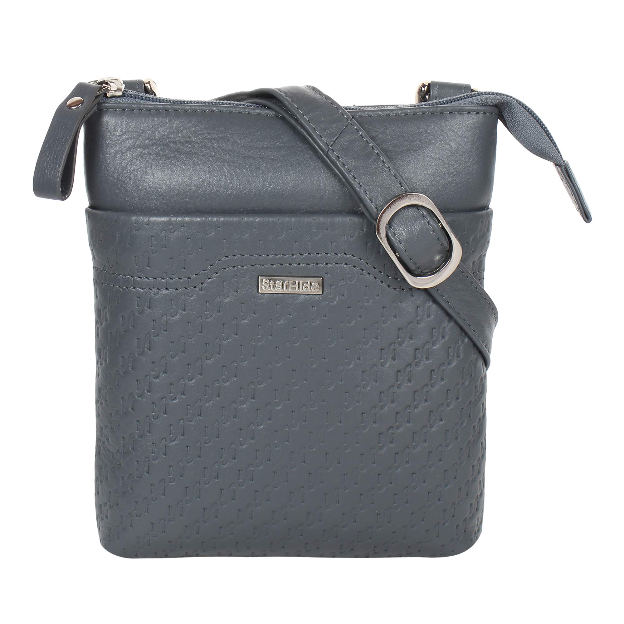 STARHIDE Genuine Soft Leather Crossbody Bags for Women | RFID Blocking Shoulder Messenger Sling Bag with Multiple Zip Pockets | Adjustable Strap | Perfect for Daily Use | 560 (Grey)