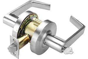 LYNN HARDWARE Commercial Door Lever Lock - Heavy-Duty Locking Door Handle, Designer Door Handles, Cylindrical Lever Lock, Non-Handed Grade 2 Door Handle, Satin Chrome, Classroom Function