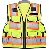 AdirPro Surveyor Safety Vest with Pockets - High visibility Reflective Construction Vest for Men - Class 2 Heavy Duty Vest ANSI Complaint for Contractors Safety Vest (Yellow, XL)