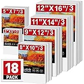 ESRICH Stretched Canvas for Painting,18 Multi Pack Blank Canvases for Painting 12x16, 11x14, 9x12, 8x10, 5x7, 3x5, Cotton Primed Painting Canvas for Oil, Acrylic Paint, for Beginners, Artists.