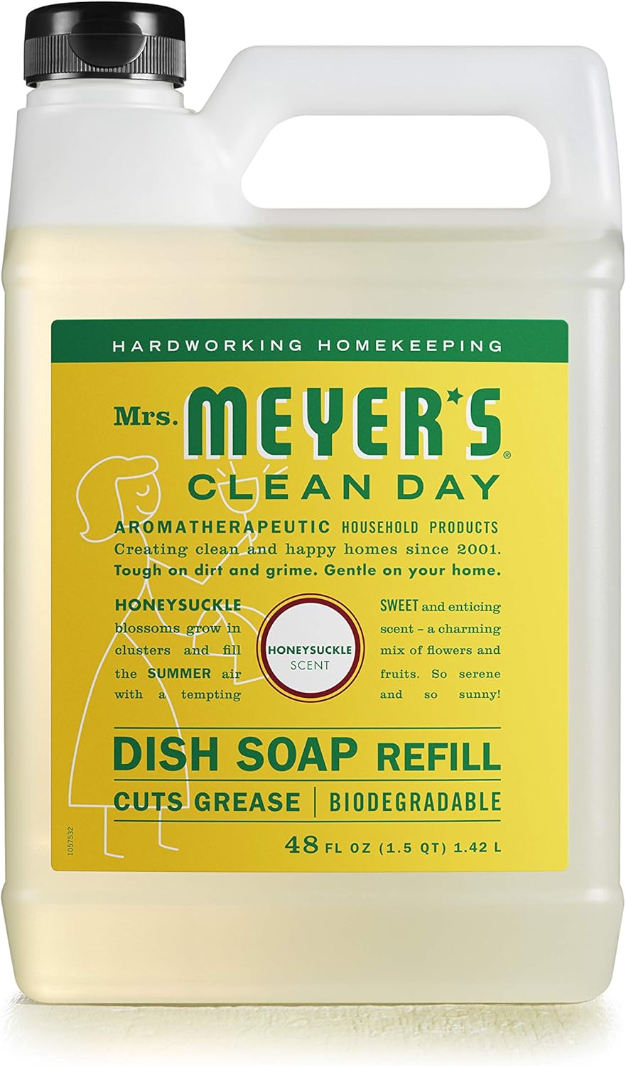 Mrs. Meyer's Clean Day Dishwashing Liquid Dish Soap Refill, Cruelty Free Formula, Honeysuckle Scent, 48 oz: Health & Personal Care