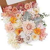 Floweroyal Artificial Flowers Combo Champagne Flowers Mix Silk Flowers Dahlia Roses with Stems for DIY Wedding Bridal Bouquets, Baby Shower, Floral Arrangement, Table Centerpieces, Home Decorations.