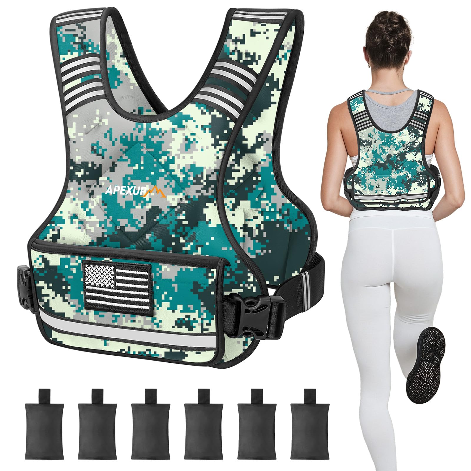 APEXUP Adjustable Weighted Vest, 4-10lb/12-18lb/20-32lb Vest with 6 Ironsand Weights and Large Pocket, Weight Vest for Men Women Strength Training, Running, Walking (20-32lb, Digital Camo) Image