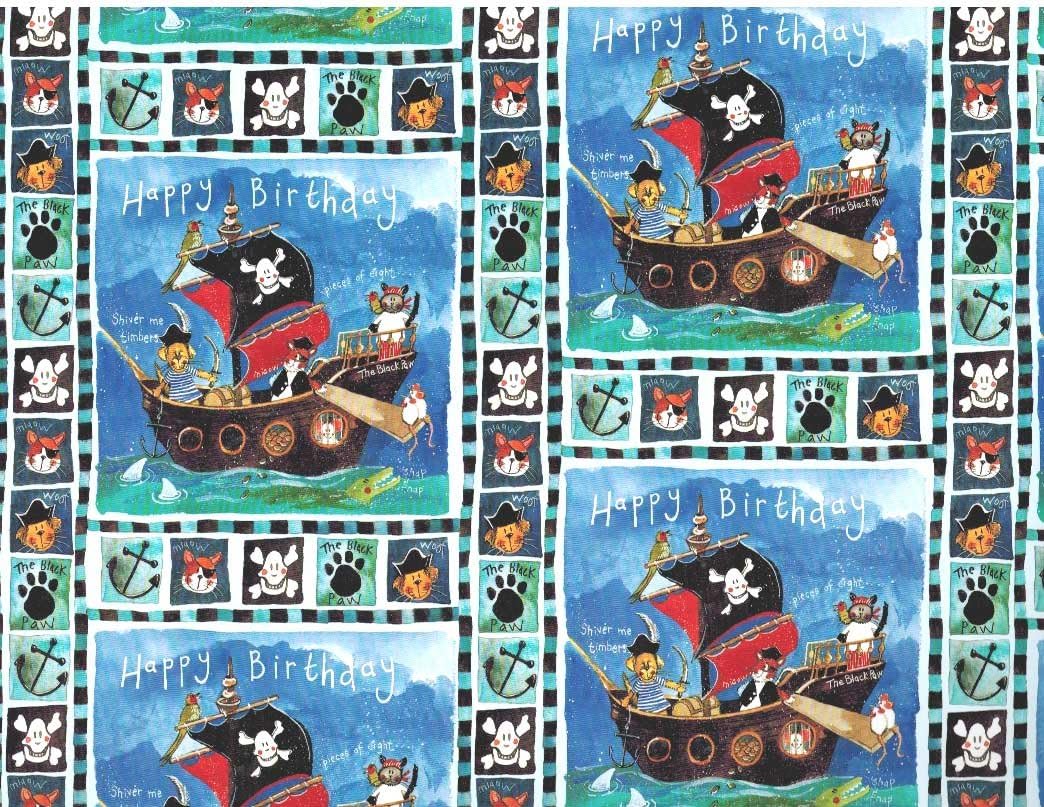 Alex ClarkArt Pirate Pets Flat Happy Birthday Gift Wrap Paper 2 Sheets of 19.5 inches x 27.5 inches