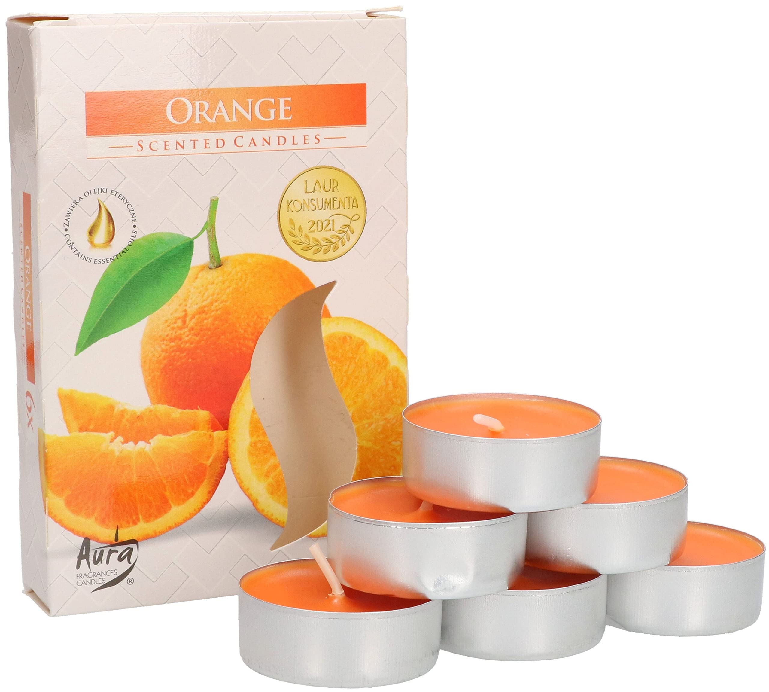 KOTARBAU® Orange Scented Tealights - Pack of 6-4 Hours Burn Time (Orange)