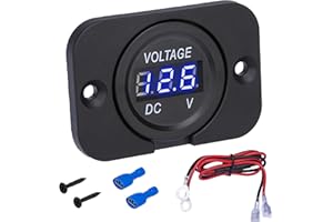 ECOCSTM Car Battery Voltage Meter, Waterproof DC 12V 24V Digital Volt Meter, 12v Battery Monitor with LED Digital Display, Round Voltage Gauge for Car Truck RV ATV Boat Marine (Blue Light)