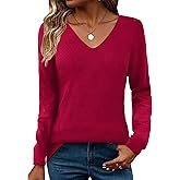 Zeagoo Womens Sweaters Fall 2026 Long Sleeve Knit Pullover V Neck Lightweight Crochet Sweater Tops Dressy Casual