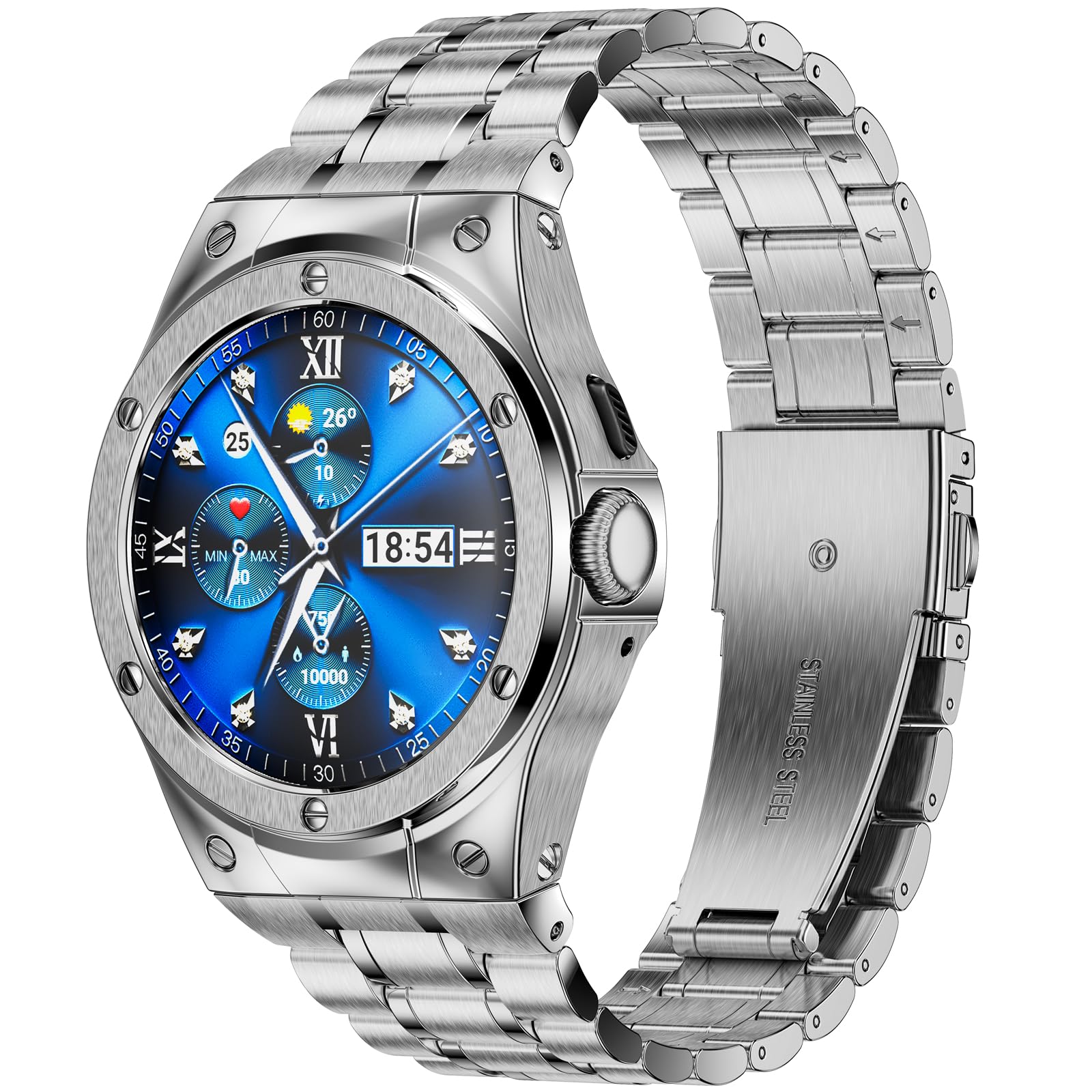 Photo 1 of SUPLINK Stainless Steel Case and Band Compatible with Google Pixel Watch Band/Pixel Watch 2 Bands 41mm for Men,Metal Adjustable Wristband Protective Bumper for Pixel Watch 3 Accessories, Sliver